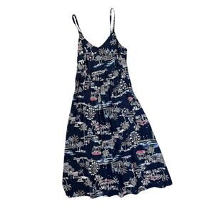 Old Navy Printed Fit & Flare Cami Midi Dress Navy Cottagecore Womens Size XS